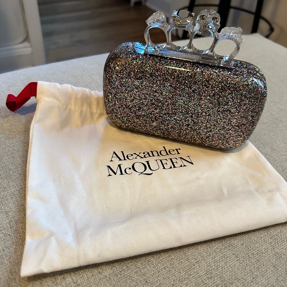Alexander McQueen Silver Multicolor Glitter Clutch